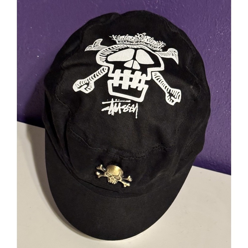 Stussy Military Cadet Hat Cap Skull Top Graphic Bam Margera Y2K Rare